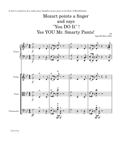 MozartpointsAfinger&says "YouDOIt"! Yes!YOUMr.SmartyPants!