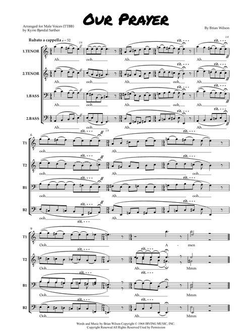Our Prayer (Arr. Kyrre Bjørdal Sæther) - Brian Wilson (Choral, TTBB)