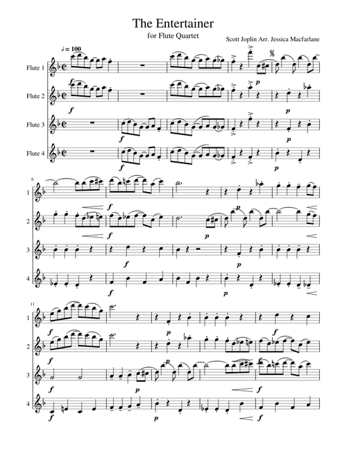 The Entertainer for Flute Quartet
