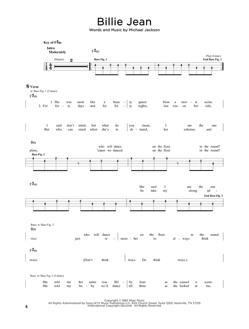 Billie Jean - Michael Jackson (Easy Bass Tab)