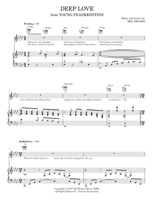 Deep Love - Mel Brooks, Young Frankenstein Musical (Piano-Vocal-Guitar)