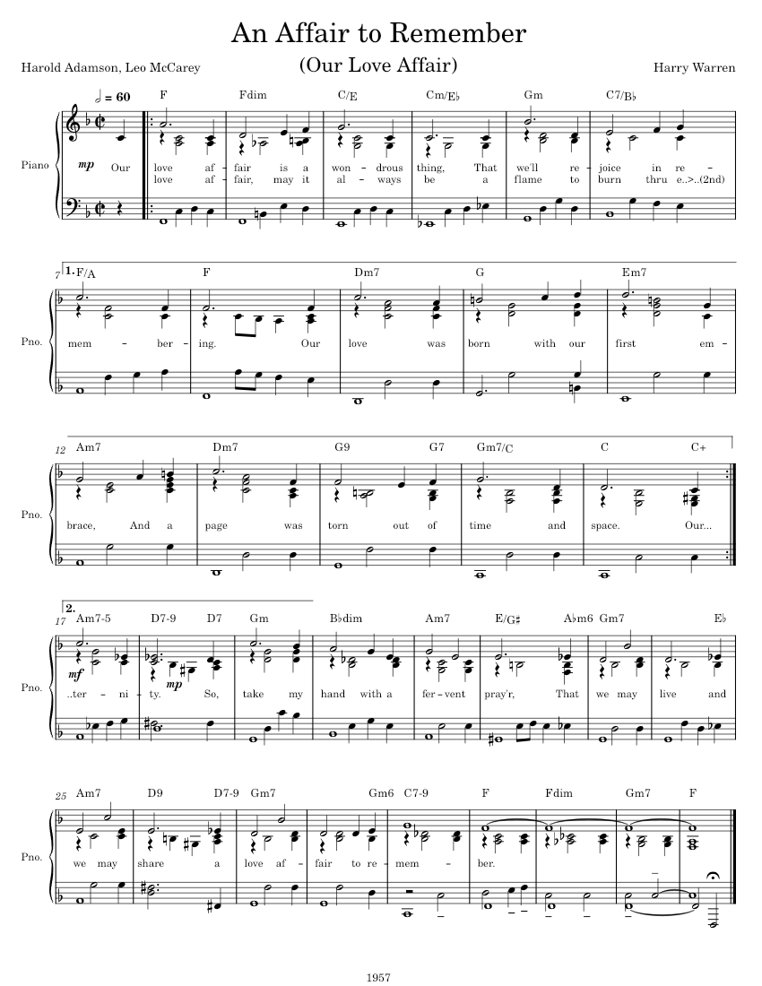 An Affair to Remember – Harry Warren Sheet Music with Chords for