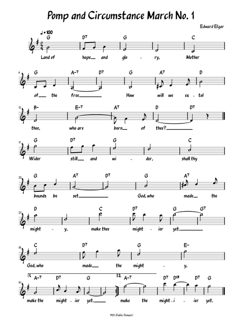 Pomp and Circumstance March No.1, Op.39 No.1  (Lead sheet with lyrics )