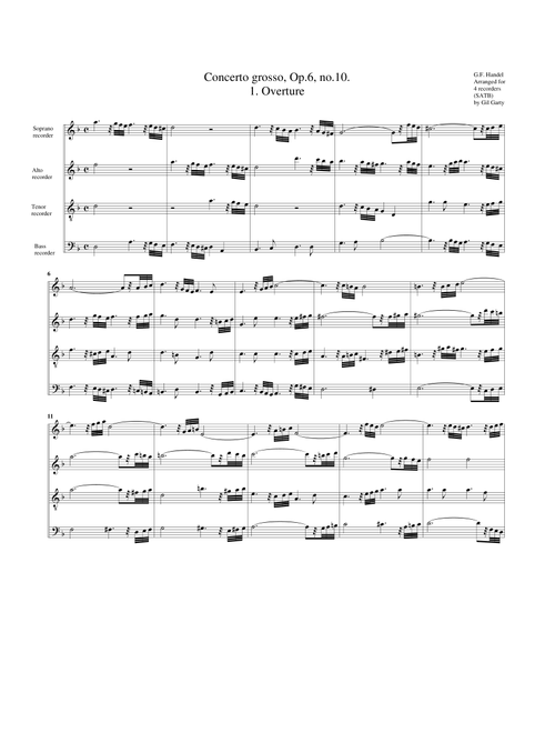 Concerto grosso, Op.6, no.10 (arrangement for 4 recorders) (Arr. Gil Garty) - Georg Friedrich Handel (Recorder Ensemble)