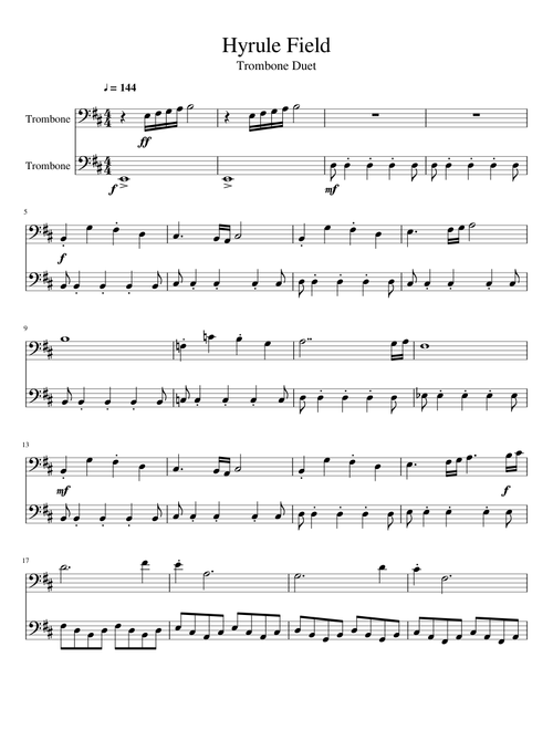 LoZ Twilight Princess: Hyrule Field - Trombone Duet