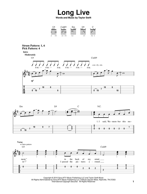 Long Live - Taylor Swift (Easy Guitar with TAB)