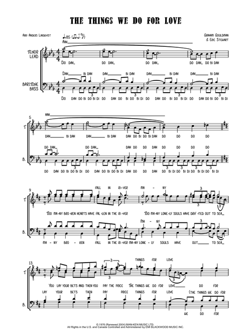 Things We Do For Love (Arr. Anders Lindqvist) - 10Cc (Barbershop Quartet)