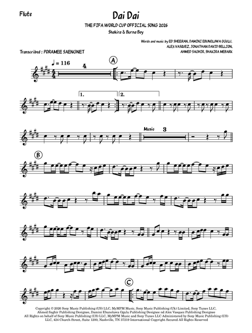 Dai Dai (Arr. Poramee Saengnet) - Shakira & Burna Boy (Flute Solo)