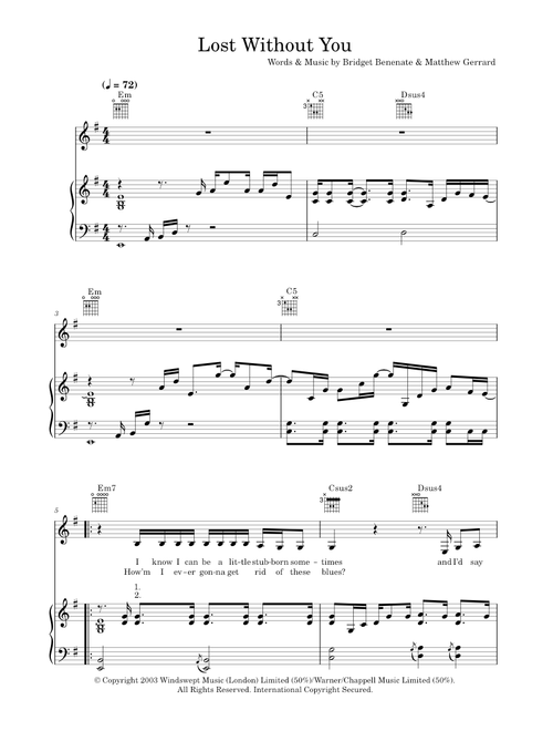 Lost without you - Delta Goodrem (Piano-Vocal-Guitar (Piano Accompaniment))