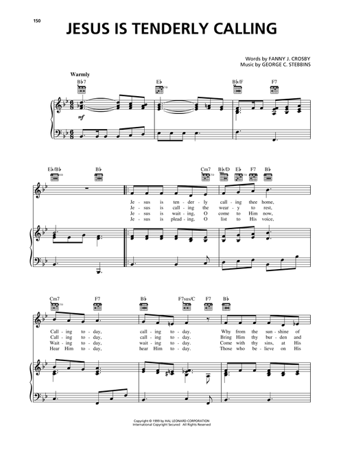 Jesus Is Tenderly Calling - Fanny J Crosby, George C Stebbins (Piano-Vocal-Guitar)