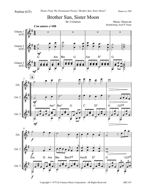 Brother Sun, Sister Moon (Arr. Josef Peter Traun) - Donovan (Small Ensemble)