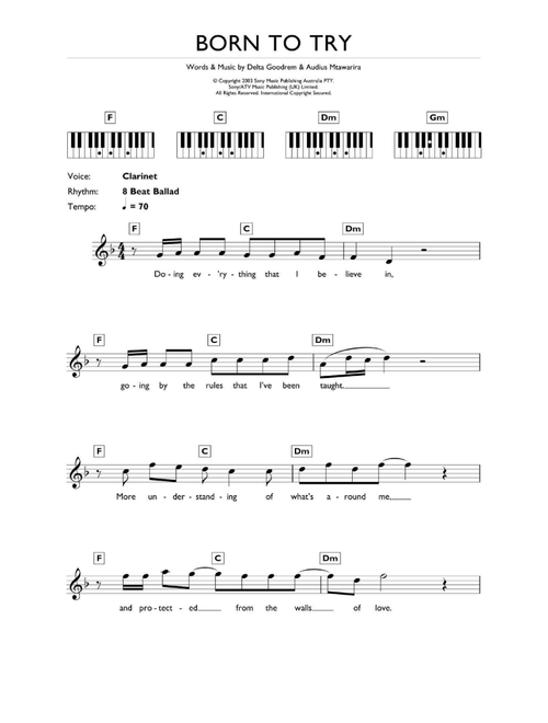 Born To Try - Delta Goodrem (Piano Chords-Lyrics)