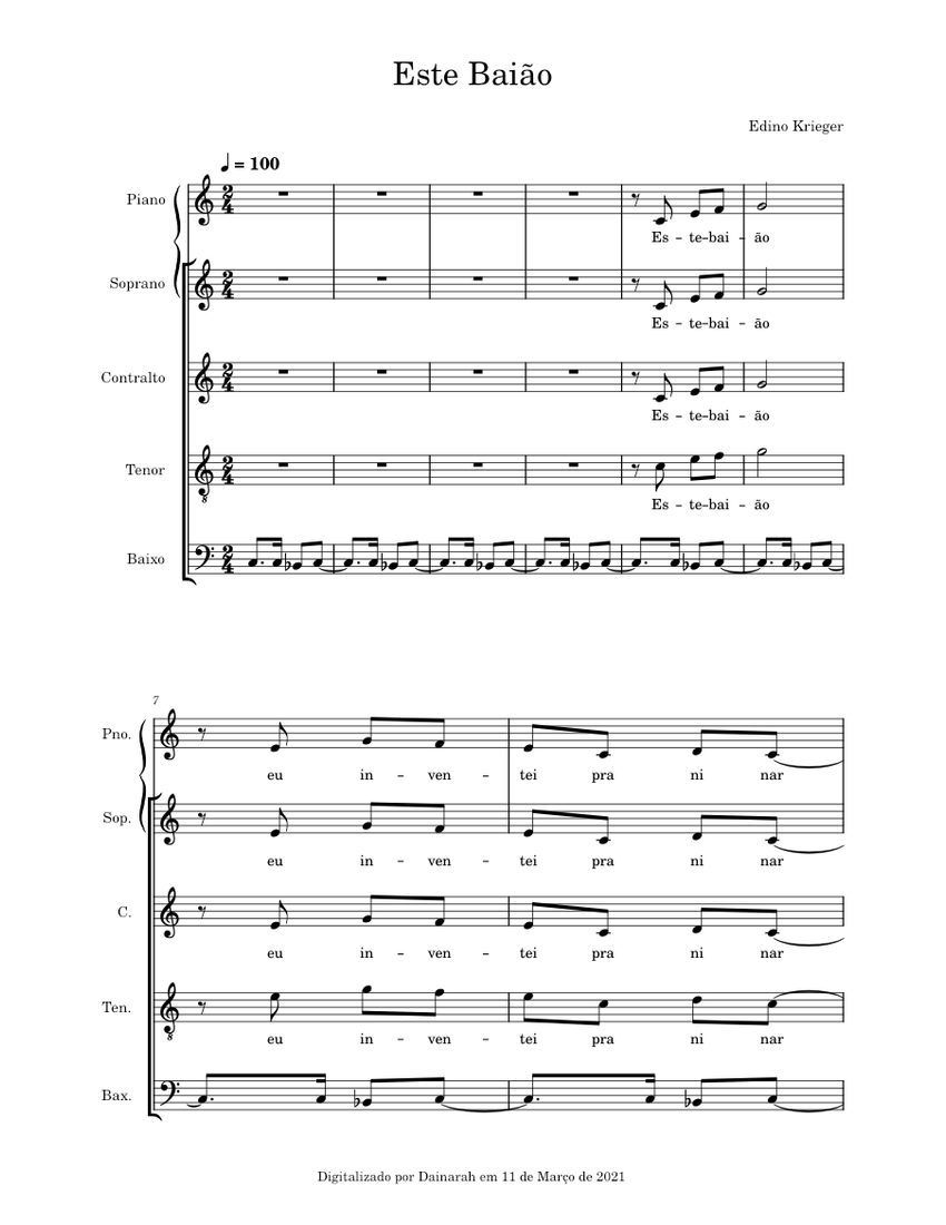 Este_Baião Sheet music for Piano, Soprano, Alto, Tenor & more ...