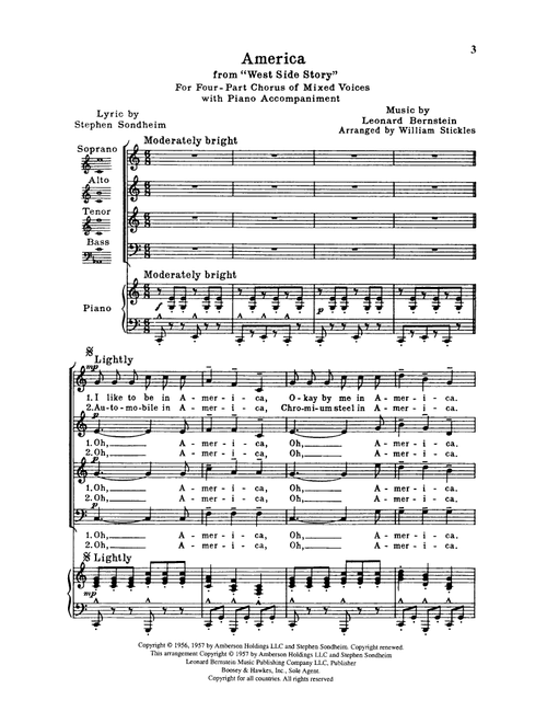 America (from West Side Story) (arr. William Stickles) - Leonard Bernstein, Stephen Sondheim (Choral, SATB)