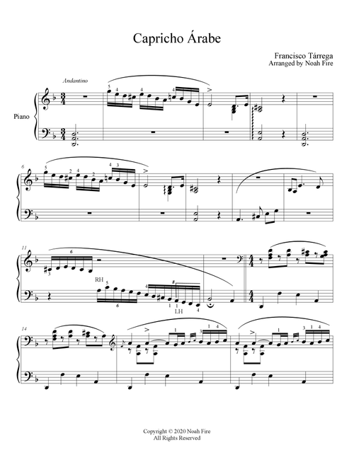 Capricho Arabe (Arr. Noah Fire) - Francisco Tarrega (Piano Solo)