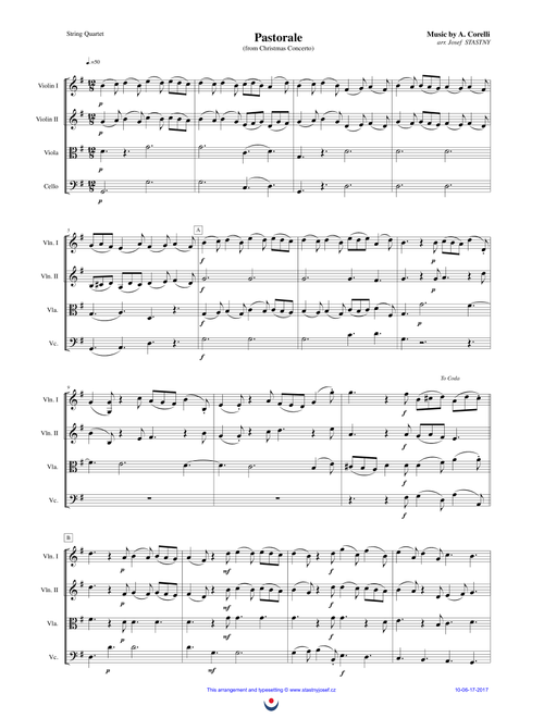 Pastorale (Christmas Concerto) (Arr. Josef STASTNY) - Arcangelo Corelli (String Quartet)