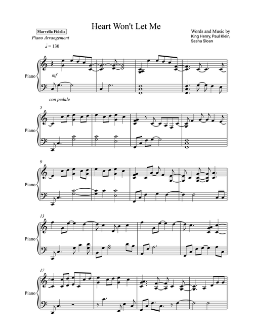 Heart Won't Let Me (Arr. Marvella Fidelia) - Lany (Piano Solo)