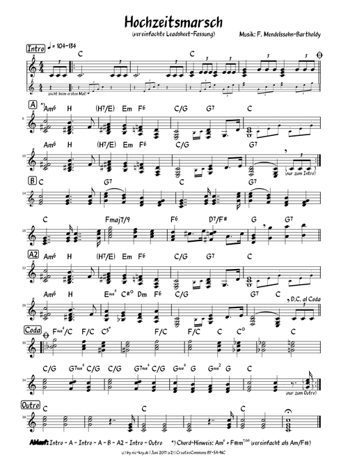 Hochzeitsmarsch (Wedding March) - Leadsheet/Chords