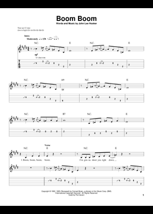 絶版　ジョンリーフッカー　楽譜 Boom boom - John Lee Hooker Sheet Music with Chords for