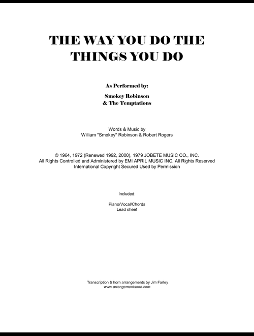 The Way You Do The Things You Do (Arr. Jim Farley www.arrangementsone.com) - The Temptations (Piano Vocal)