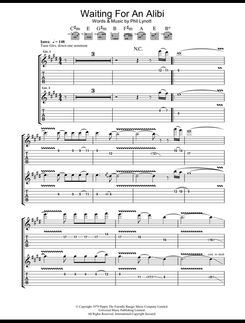 Waiting For An Alibi - Thin Lizzy (Guitar Tab)