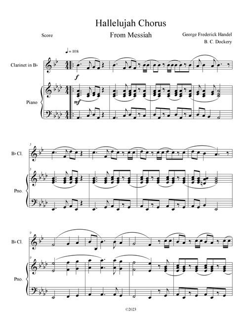Hallelujah Chorus from Messiah (Clarinet Solo with Piano Accompaniment) (Arr. B. C. Dockery) - George Frederick Handel (Clarinet and Piano)
