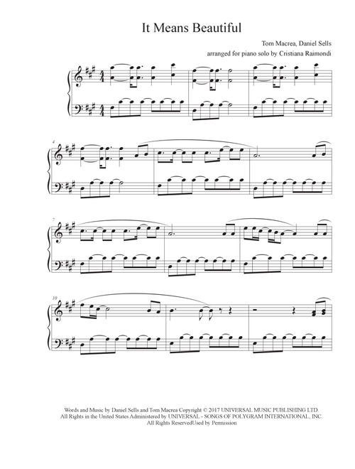 It Means Beautiful (Arr. Cristiana Raimondi) - Dan Gillespie Sells (Easy Piano)