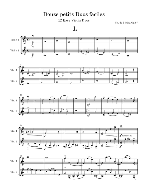 Douze petits Duos faciles (12 Easy Violin Duos Op. 87) – Bériot, Charles-Auguste de