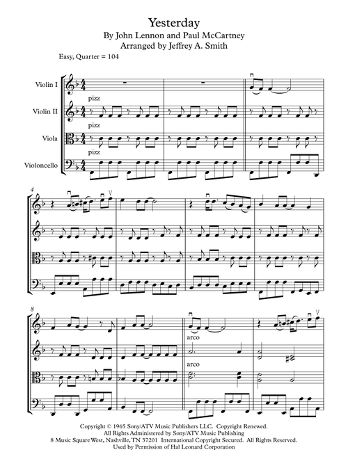 Yesterday (Arr. Jeffrey A. Smith) - The Beatles, En Vogue, Adam Levine & Tony Lucca (String Quartet)