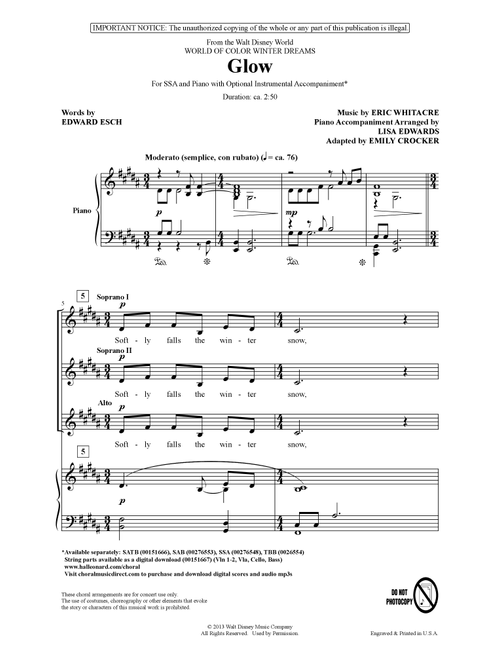 Glow (arr. Emily Crocker) - Eric Whitacre (Choral, SSA)