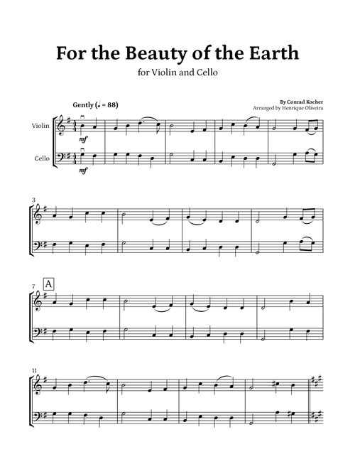 For the Beauty of the Earth (for Violin and Cello) - Easter Hymn (Arr. Henrique Oliveira) - Conrad Kocher (Instrumental Duet)