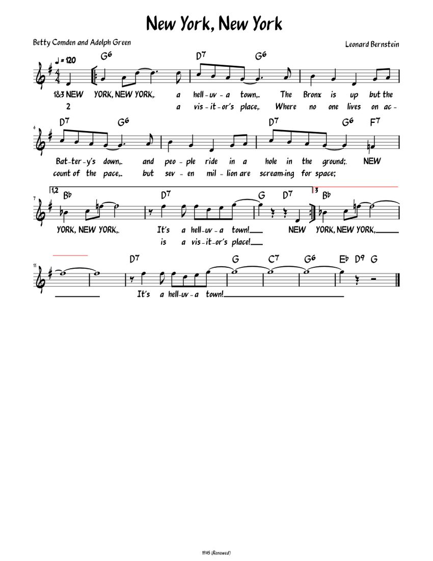 New York, New York (Bernstein) (Lead sheet with lyrics