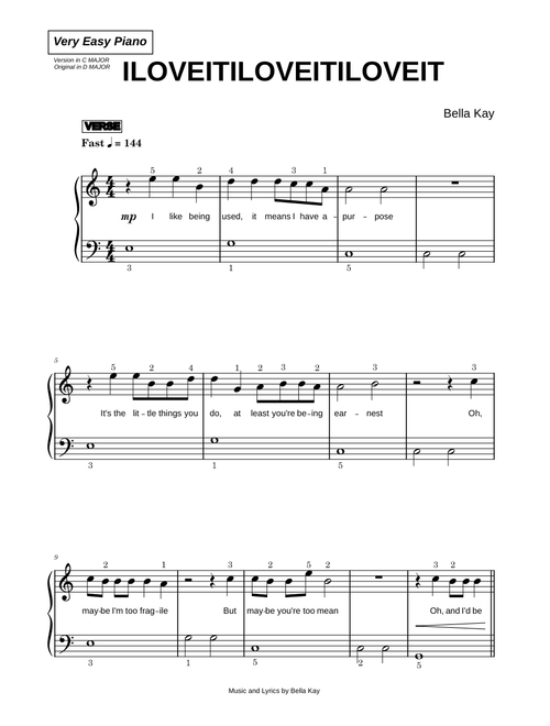 Iloveitiloveitiloveit - Bella Kay (Very Easy Piano)
