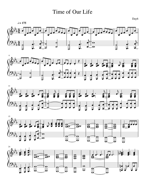 Day6 - Time of Our Life (한 페이지가 될 수 있게) Piano Accompaniment