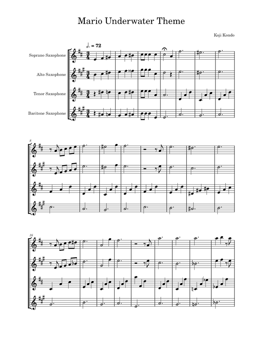Super mario world underwater theme – Koji Kondo Sheet music for ...