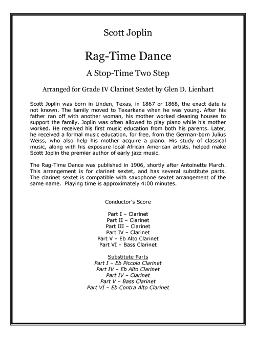 Rag-Time Dance (Clarinets) (Arr. Glen D. Lienhart) - Scott Joplin (Woodwind Ensemble)