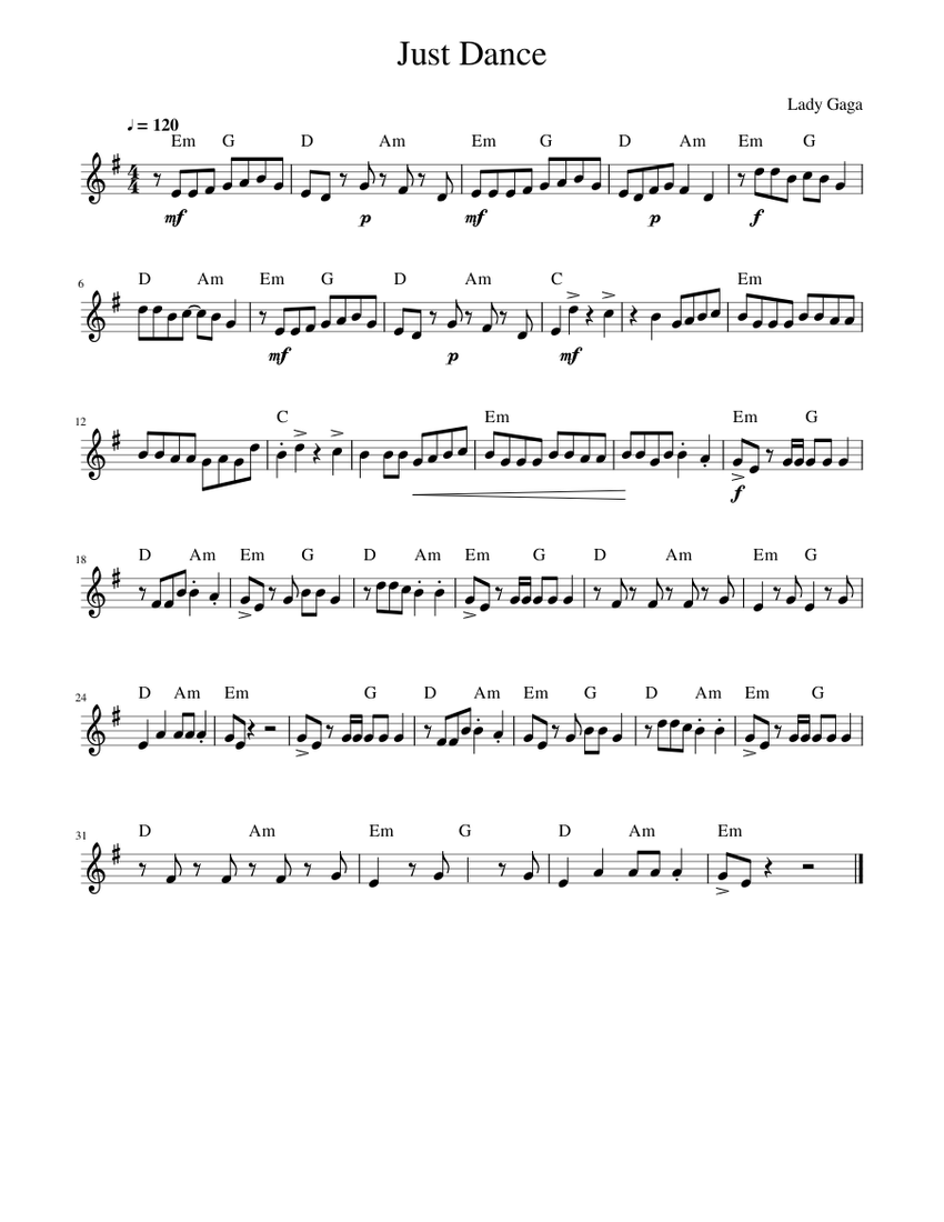 Just Dance Sheet music for Piano (Solo) Easy | Musescore.com