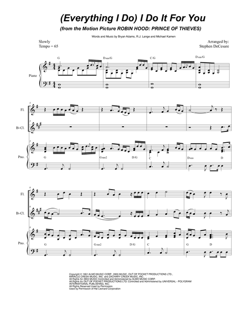 (Everything I Do) I Do It For You (Arr. Stephen DeCesare) - Bryan Adams (Instrumental Duet and Piano)