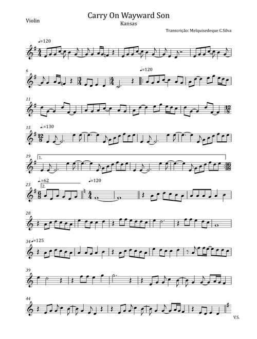 Carry On Wayward Son (Arr. Melquisedeque C.Silva) - Kansas (Violin Solo)
