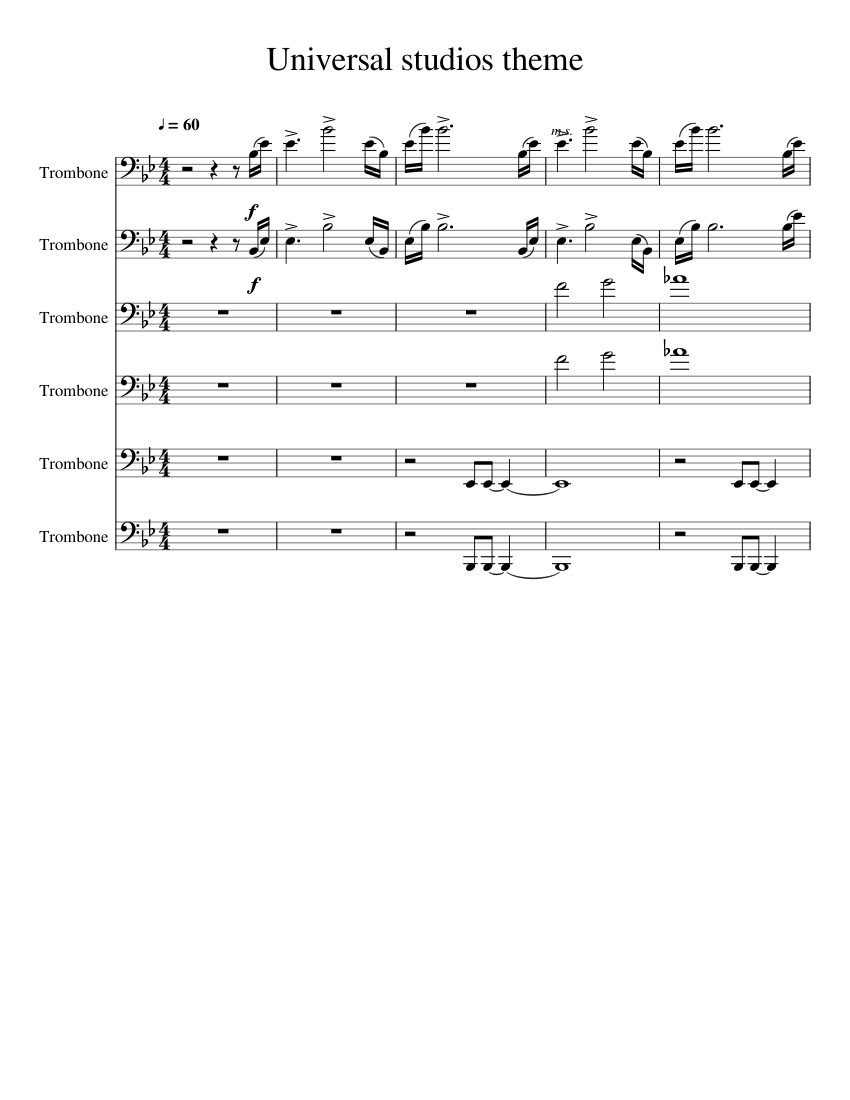 Universal studios theme Sheet Music for Trombone (Brass Ensemble ...