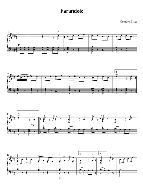 Bizet - Farandole (Easy piano arrangement) (Arr. MPS) (Piano Solo)