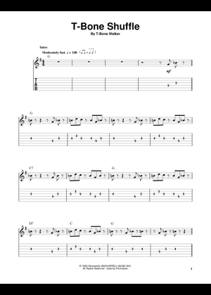 T-Bone Walker ブルースギター　楽譜 Play Official version of T-bone shuffle Sheet Music by T