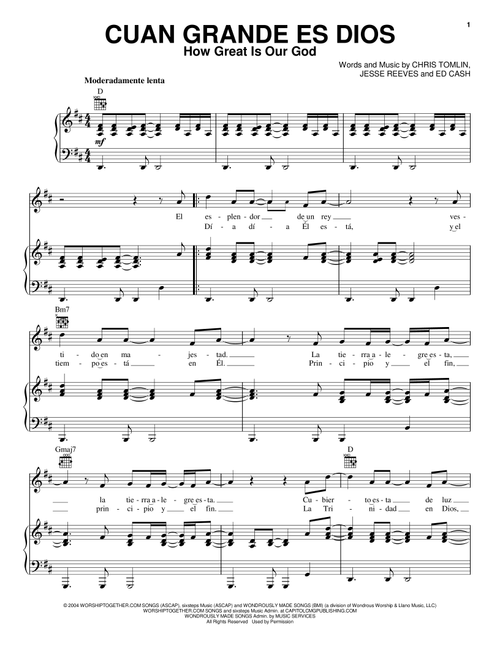 Cuan Grande Es Dios (How Great Is Our God) - Chris Tomlin (Piano-Vocal-Guitar)