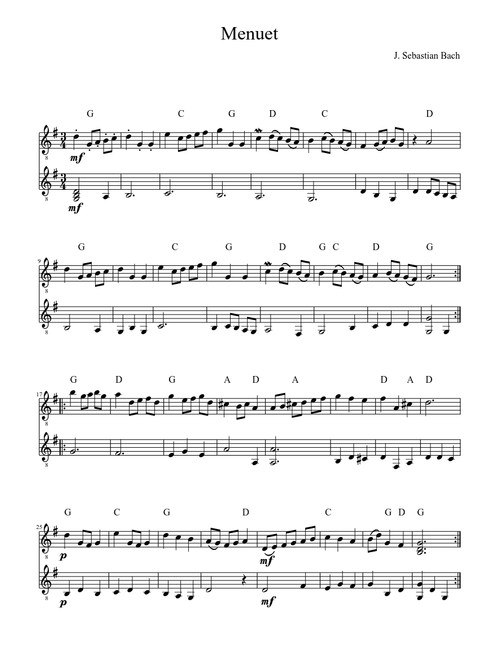 Menuet J.S. Bach for piano with chords