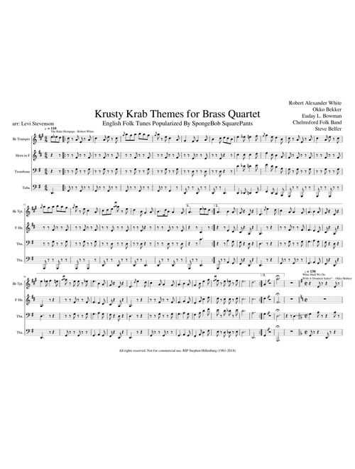 Krusty Krab Themes for Brass Quartet