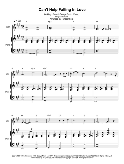 Can't Help Falling In Love (Arr. Tunescribers) - Hugo Peretti, Luigi Creatore, George David Weiss (Violin and Piano)