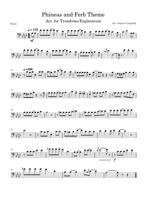 Phineas and Ferb Theme, Arr. for Trombone/Euphonium