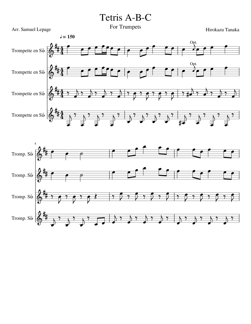 TETRIS THEME A-B-C Sheet music for Trumpet in b-flat (Mixed Quartet) |  