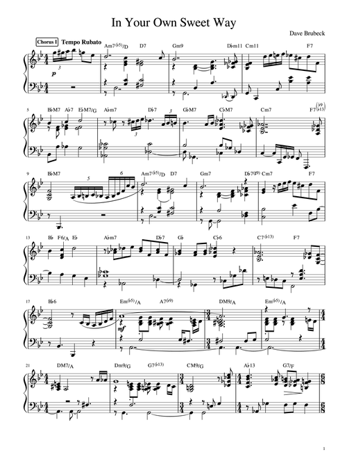 In Your Own Sweet Way (Arr. Bill Evans) - Dave Brubeck (Piano Solo)