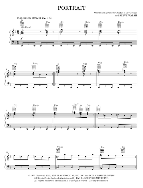 Portrait he knew - Kansas (Piano-Vocal-Guitar)